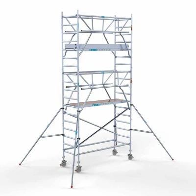 Afbeelding van Professionele aluminium rolsteiger 0.90x2.50x6.2m werkhoogte dubbele voorloopleuning