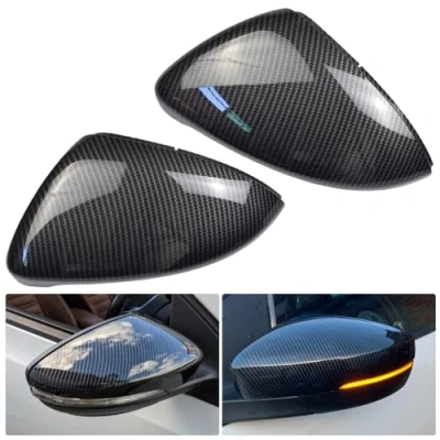 Afbeelding van Kakulkomen 1 paar zwarte achteruitkijkspiegelafdekkingen linker en rechterzijspiegelafdekkappen voor V W Golf MK7 7,5 GTI 7 R (koolstofvezel)