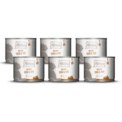 Afbeelding van MjAMjAM Premium natvoer voor katten DUO van heerlijk rundvlees &amp; goede kalkoen met gestoomde pompoen, pak 6 (6 x 200 g), graanvrij extra vlees