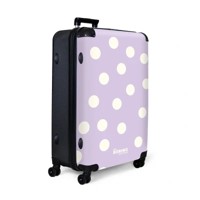 Afbeelding van NoBoringSuitcases.com® Koffer groot Reiskoffer lichtgewicht Lila met witte stippen Rolkoffer 4 wielen Grote trolley XL 98 liter bagage