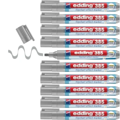 Afbeelding van 10x Viltstift edding 385 flipover penseelpunt zilvergrijs