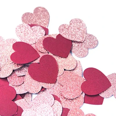 Afbeelding van Regendeko 1 inch 100 stuks papieren confetti hart bruiloft verjaardagsfeest decoratie tafeldecoratie strooidecoratie (rood &amp; roségoud)