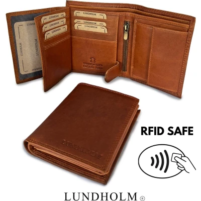Afbeelding van Lundholm Portemonnee heren luxe leer RFID anti skim Billfold Cognac