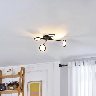 Afbeelding van Lindby LED plafondlamp met dimmer 4lichts Ijzer, plastic H: 8.5 cm zwart, wit Inclusief lichtbronnen