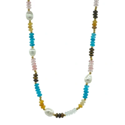 Afbeelding van Parel ketting Echte Zoetwaterparels &amp; Chakra Natuursteen Goldplated Stainless Steel 41 + 5 cm