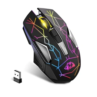 Afbeelding van KUIYN X18 Draadloze gamingmuis, 2,4 G, oplaadbaar, 600 mAh, ultralange levensduur, 7 RGB kleuren, 2400 dpi, zuinig, klik, stil, USB ontvanger voor pc/Mac/PS4/Xbox (sterrenzwart)