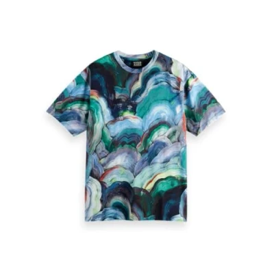 Afbeelding van Scotch &amp; Soda Front AND BACK Artwork Tshirt print, Heren, Maat: Small, Pitch green