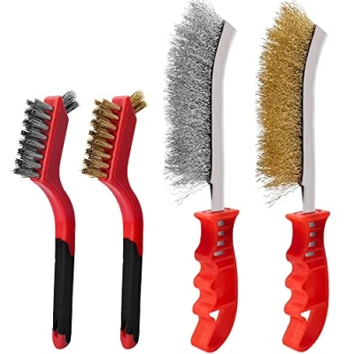 Afbeelding van Handdraadborstelset 4 stuks met roestvrijstalen borstel en messing borstel, draadborstel voor het reinigen van roest, verf lasslakken (2 groot, 2 klein)