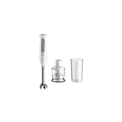 Afbeelding van Braun MultiQuick 5 MQ50.201M Minipimer met PowerBell Plus technologie, 21 snelheden + Turbo, EasyClick systeem, staaf van roestvrij staal, hakmolen 350 ml en beker 600 ml, 1000 W, wit