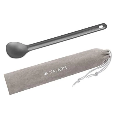 Afbeelding van Navaris lepel met lang handvat reisbestek 21,5 cm Van titanium Ultralicht voor wandelen, kamperen en andere reizen