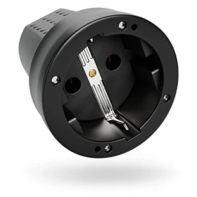 Afbeelding van ABSINA Geaard contact koppeling met knikbescherming rubberen geaarde contactkoppeling trekontlasting, 2 polig, 250 V, 16 A &amp; 3,7 kW IP44 Schuko voor buiten Schukokoppeling