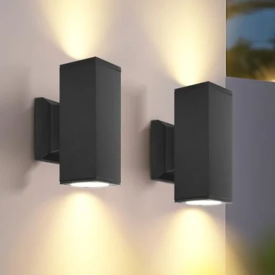Afbeelding van Aigostar buiten wandlamp,GU10 antraciet aluminium inbouwspot,IP65 waterdichte buitenverlichting,geschikt voor balkon,garage,terras en tuin,exclusief gloeilamp,Set van 2