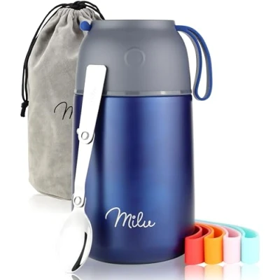 Afbeelding van Milu® Thermocontainer, 450 ml, 650 roestvrij staal, warmhoudcontainer, voedselcontainer, babyvoeding, container om eten warm te houden, thermische lunchbox, muesli to go, marineblauw, ml