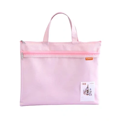 Afbeelding van A4 Documententas Zip Bag Nylon Mesh Tas Waterdichte Dubbele Rits Kleine Labels Studenten Kantoor Levering Reistas Roze