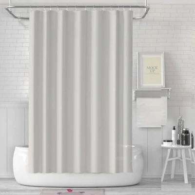 Afbeelding van LUKDUNG 180 x badgordijn, schimmelwerend in badkamer, gordijn voor bad, douche van stof, waterdicht, wasbaar, PEVA douchegordijn met 12 douchegordijnringen, beige