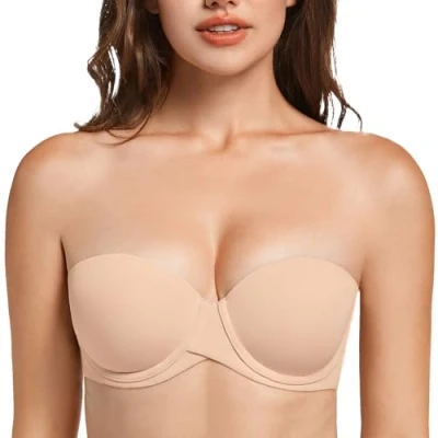 Afbeelding van MELENECA Zware gewatteerde push up voor dames met lift, strapless bh beugel en Beige 65C