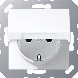 Afbeelding van Jung a range wandcontactdoos randaarde inbouw steekklem klauw schroef klapdeksel ip44 wit a1520bfklwwm