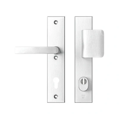 Afbeelding van AXA veiligheidsbeslag voordeur Edge Plus rechthoekig schild D knop/Blok kruk PC92 met kerntrekbeveiliging SKG3 aluminium