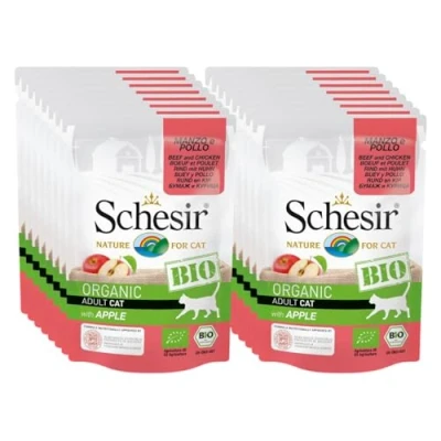 Afbeelding van 16x Schesir Kattenvoer Bio Rund Kip Appel 85 gr