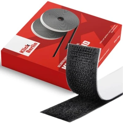 Afbeelding van Klick Berlin Extra smal klittenband zelfklevend 1 cm x 8 m plakband plakt op vele oppervlakken klittenbandsluiting 10 mm breed, meter lang zwart