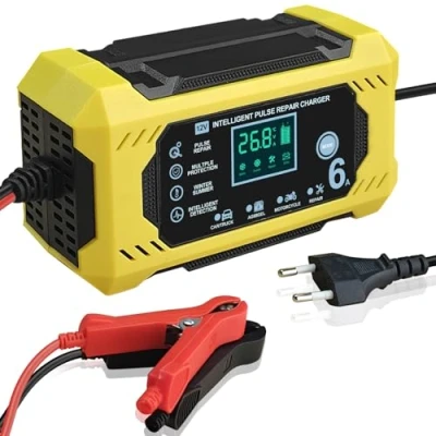 Afbeelding van 12V 6A Auto acculader, Intelligente Motorfiets acculader met Reparatiefunctie, Multi bescherming, voor Auto&#039;s, Motorfietsen, Vrachtwagens/AGM/Gel/Nat/SLA