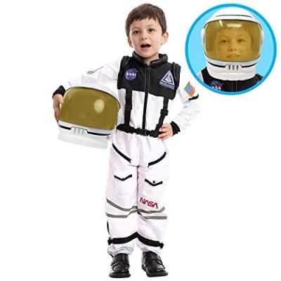 Afbeelding van Astronaut NASA Pilotenkostuum met beweegbare vizierhelm voor kinderen, space kostuum, outfit, rollenspel Halloween, party, carnaval, schoolklaslokaal, podiumprestaties, wit, medium (8 10 jaar)