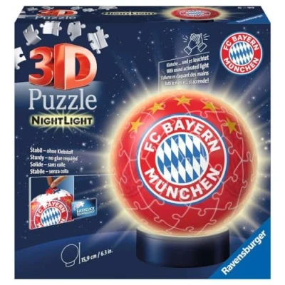 Afbeelding van Ravensburger 3D Puzzle 12177 Nachtlicht Ball FC Bayern München 72 Teile ab 6 Jahren, LED Nachttischlampe mit Klatsch Mechanismus: Erlebe Puzzeln in der 3. Dimension!