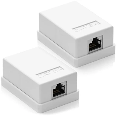 Afbeelding van deleyCON 2x CAT 6a Netwerkdoos 1x RJ45 Bus FTP Afscherming Opbouwmontage 10 Gbit Ethernet Netwerk LAN Doos RAL 9003 Wit