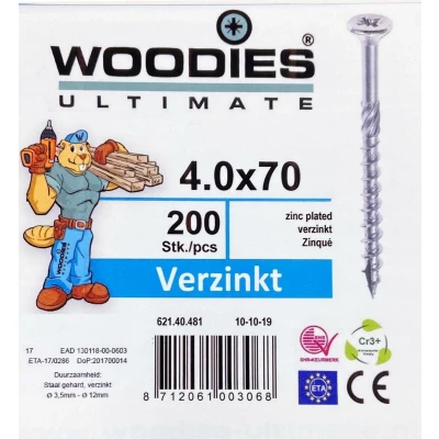 Afbeelding van Woodies houtschroef PZD 2 pvk verz. 4.0 x 70/40 200 stuks
