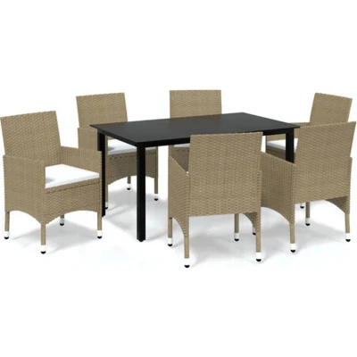 Afbeelding van vidaXL 7 delige Tuinset met kussens poly rattan beige