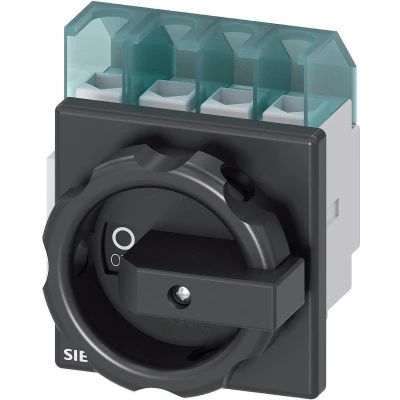Afbeelding van Siemens main control switch 4 pole iu 25 p ac 23a at 400v 9 5kw front mounting four hole rotary actuator black 3ld2103 1tl51