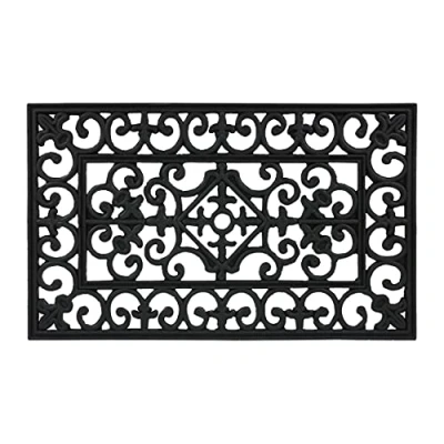Afbeelding van Relaxdays deurmat rubber, 75 x 45 cm, balkon, weervast, antislip, ornamenten, droogloopmat voor binnen &amp; buiten, zwart