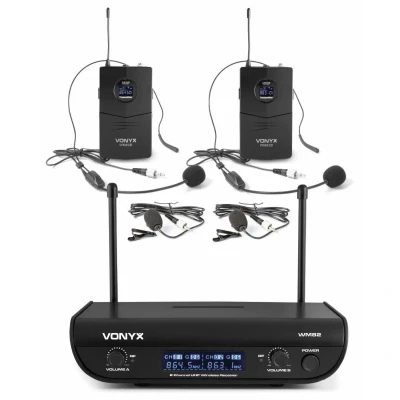 Afbeelding van Vonyx WM82 draadloze microfoonset met twee UHF bodypacks en headsets