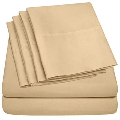 Afbeelding van Full Size Beddengoed 6 Stuk 1500 Supreme Collection Fijn Geborsteld Microfiber Diepe Pocket Volledige Lakenset 2 Extra Kussenslopen, Grote Waarde, Volledige, Kameel