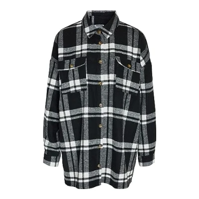Afbeelding van Noisy May Nmflanny LONG Shacket Overhemdblouse, Dames, Maat: Large, Black/white