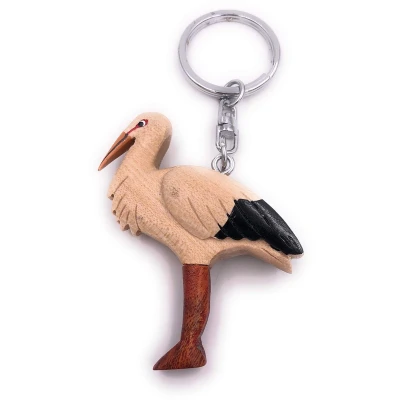 Afbeelding van H Customs Ooievaarsvogel Babydier Houten Edele Handgemaakte Sleutelhanger Hanger