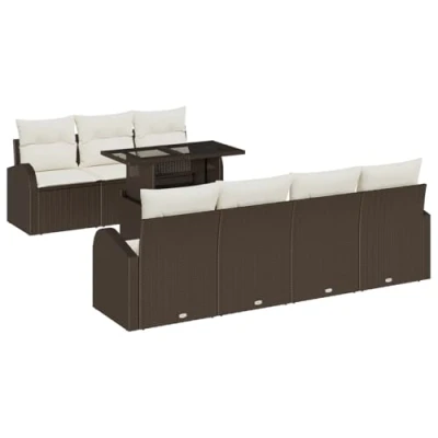 Afbeelding van vidaXL 8 delige Tuin Sofa Set met Kussens Bruin Poly Rattan