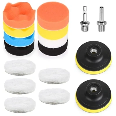 Afbeelding van Gemtte Polijstsponzen, 80 mm, 17 stuks polijstset, autopolijstpad, polijstopzetstuk, accuschroevendraaier voor polijstpad, boormachine polijsten, slijpen, waxen