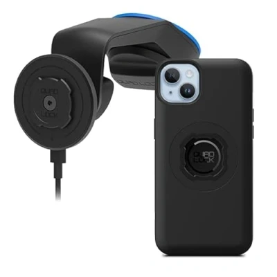 Afbeelding van Quad Lock Voorruit/Dashboard Telefoonhouder voor Auto met MAG Draadloze Oplaadkop V2 en Telefoonhoesje iPhone 14 Plus Max