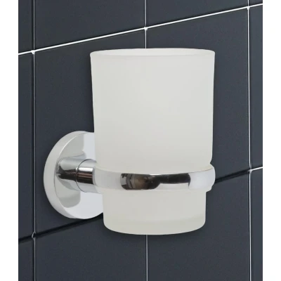 Afbeelding van IPEA Wandgemonteerde tandenborstelhouder met beker, geen boren nodig, modern design, elegante en tandpasta voor wandmontage, lijmen in badkamer, douche, huis, verchroomde