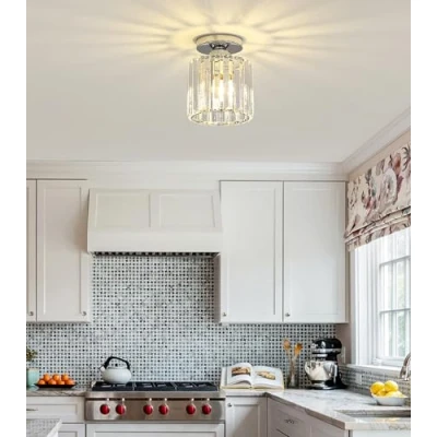 Afbeelding van Moderne Kristallen Plafondlamp, E27 Mini Zilveren Ronde Kroonluchter, Voor Hal Woonkamer Slaapkamer Keuken Entree Verlichting (zilver)