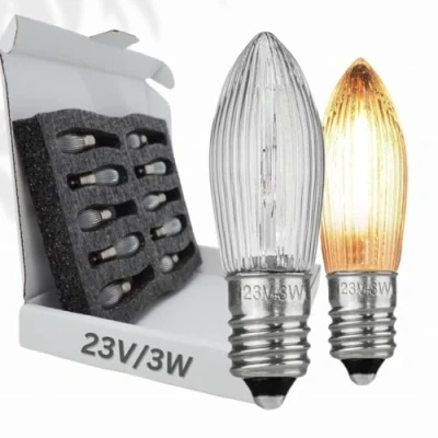 Afbeelding van Berglicht 10 x gloeilamp &#039;Berglämpl&#039; E10 23 V/3 W ribbelkaars puntkaars topkaars gloeilampen voor lichtboog en lichtboog, geel gloeiend