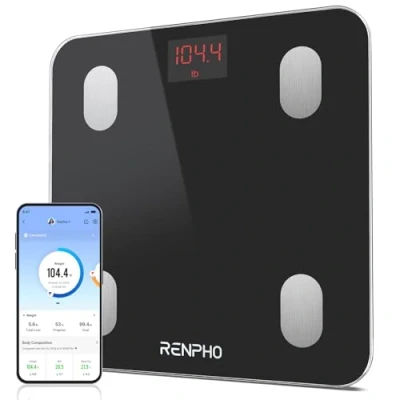 Afbeelding van RENPHO lichaamsvetweegschaal, Bluetooth digitale personenweegschaal met app, slimme weegschaal lichaamsvet en spiermassa, BMI, gewicht, zwart