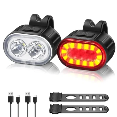 Afbeelding van Oderra fietslamp, krachtige led oplaadbaar, USB, sterke batterijduur met knipper of vaste modi, waterdicht, IPX4, fietslicht, voor en achterlichten mountainbikes, Zwart, 1 armband