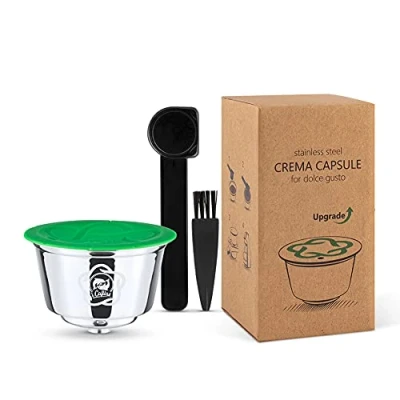 Afbeelding van i Cafilas Navulbare capsules, compatibel met zoete smaak van roestvrij staal, 1 kopje, lepel kunststof + borstel