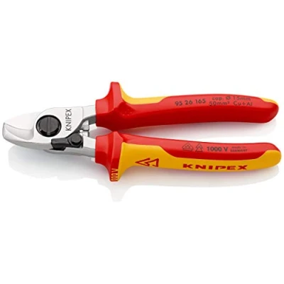 Afbeelding van Knipex Kabelschaar met openingsveer verchroomd, geïsoleerd meer componentengrepen, VDE getest 165 mm (zelfbedieningskaart/blister) 95 26 SB