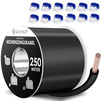 Afbeelding van KESSER® Begrenzingskabel 250 m + 12 kabelconnectoren voor robotmaaier, grasmaaier, accessoireset, begrenzingsdraad, universeel zoekkabel, compatibel met Gardena/Bosch/Worx/Einhell/Honda/ROBOMOW