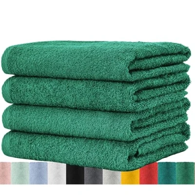 Afbeelding van BaSaTex Set van 4 badstoffen handdoeken, 50 x 100 cm, 100% katoen, 4x smaragdgroen
