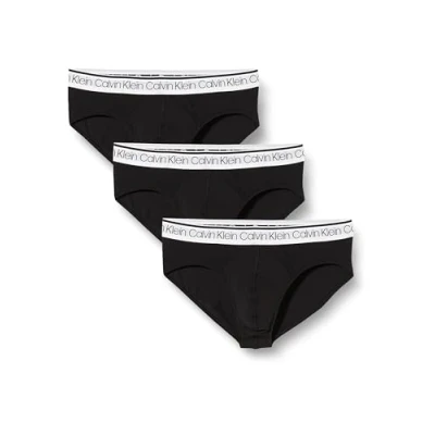 Afbeelding van Calvin Klein Heren 3 Pack Slips Hip Slip PK met Stretch, Zwart W/Wit Wb, S
