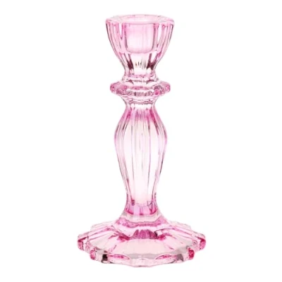 Afbeelding van Talking Tables Roze glazen kaarsenhouder decoratieve conische kandelaar voor binnen of buiten, tafeldecoratie dinerfeest, verjaardag, bruiloft, woondecoratie, 16 cm